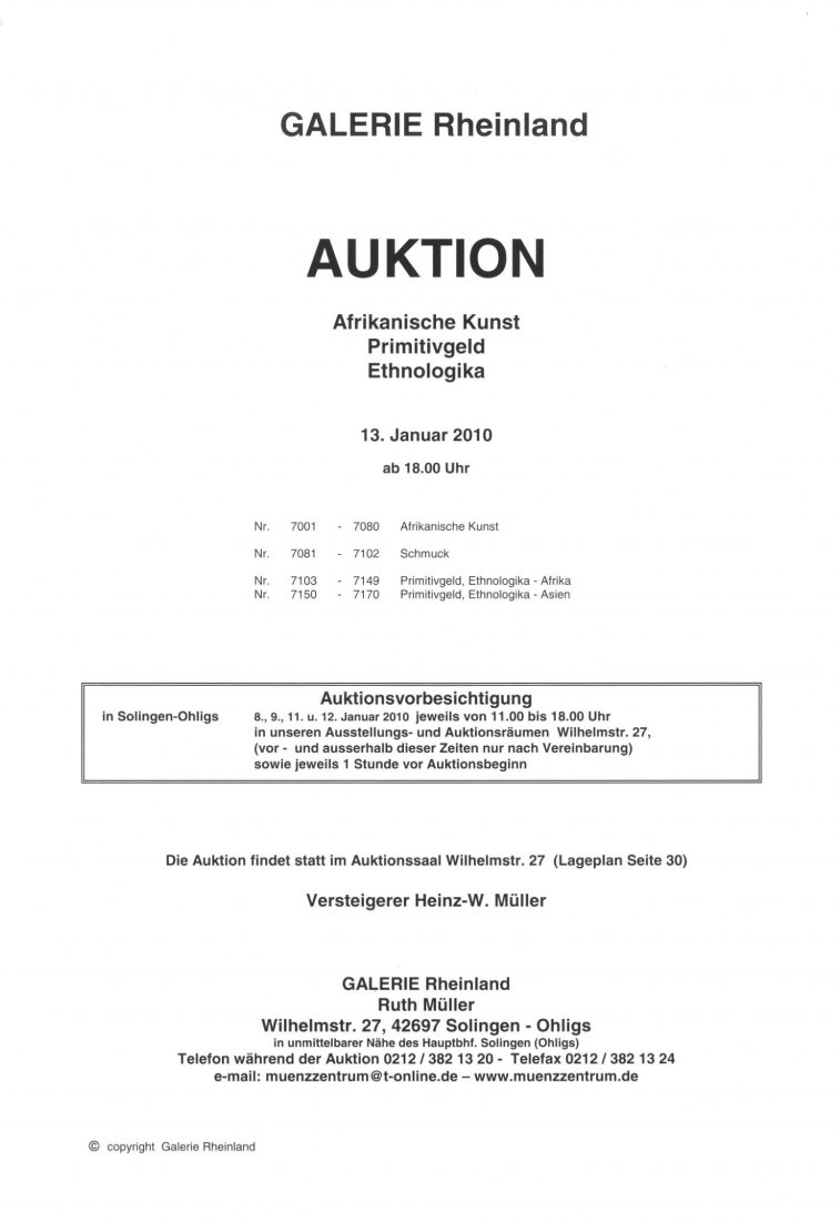  Münzzentrum (Köln) Auktion 154 (2010) SONDERKATALOG - Afrikana ,Primitivgeld - Ethnologika   