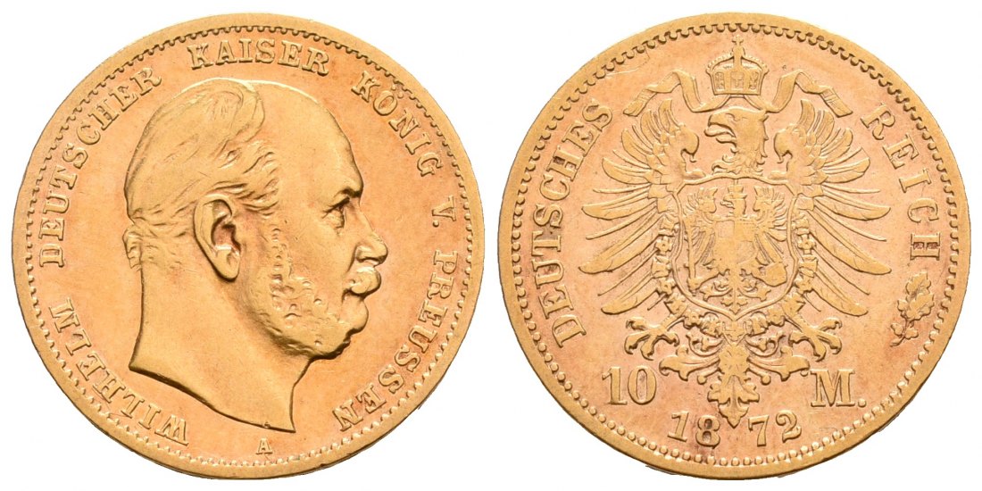 PEUS 6743 Kaiserreich - Preußen 3,58 g Feingold. Wilhelm I. (1861 - 1888) 10 Mark GOLD 1872 A Kl. Kratzer, Sehr schön
