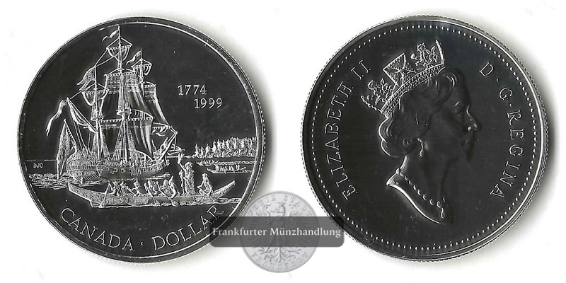  Kanada  1 Dollar 1999  Discovery of Queen Charlotte Isle  FM-Frankfurt  Feingewicht: 23,29g   