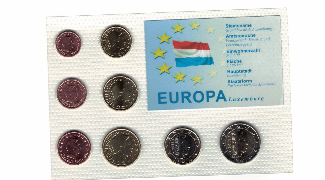  Luxemburg - KMS 1 ct - 2 Euro aus 2011 acht Münzen unzirkuiert in Noppenfolie   