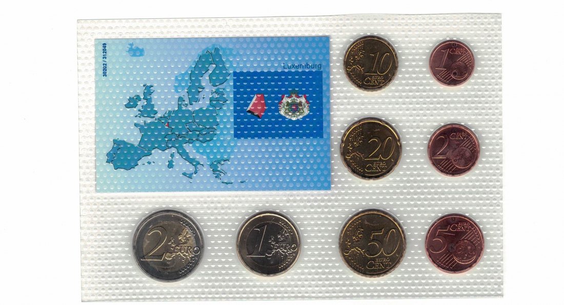  Luxemburg - KMS 1 ct - 2 Euro aus 2016 acht Münzen unzirkuiert in Noppenfolie   
