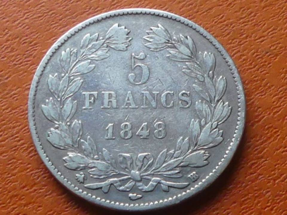  Große Silbermünze Frankreich 5 Francs 1848 „Louis Philippe I“   