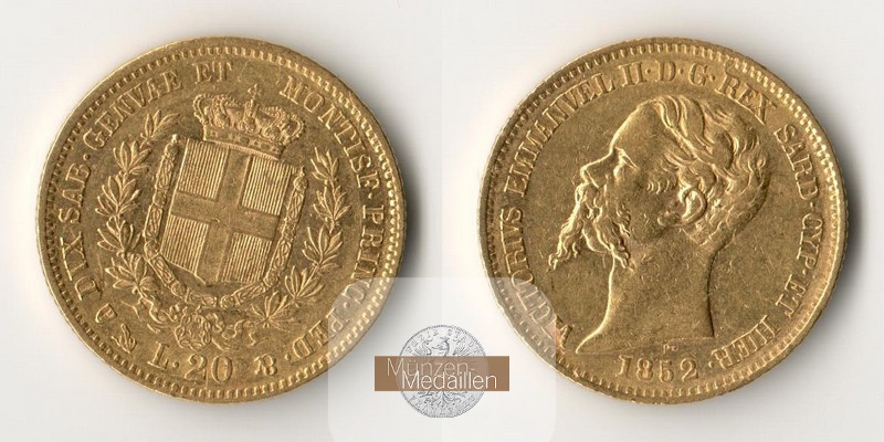 Italien, Sardinien MM-Frankfurt Feingold: 5,81g 20 Lire 1852 P 