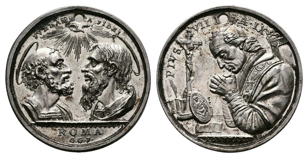  Linnartz VATIKAN Pius VII. Silbermedaille 1809 (Gennari G.) gelocht vz Gewicht: 21,6g   