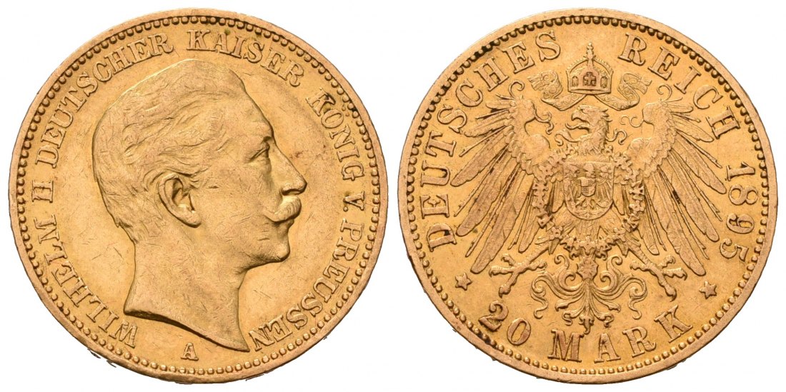 PEUS 7045 Kaiserreich - Preußen 7,16 g Feingold. Wilhelm II. (1888 - 1918) 20 Mark Gold 1895 A Sehr schön