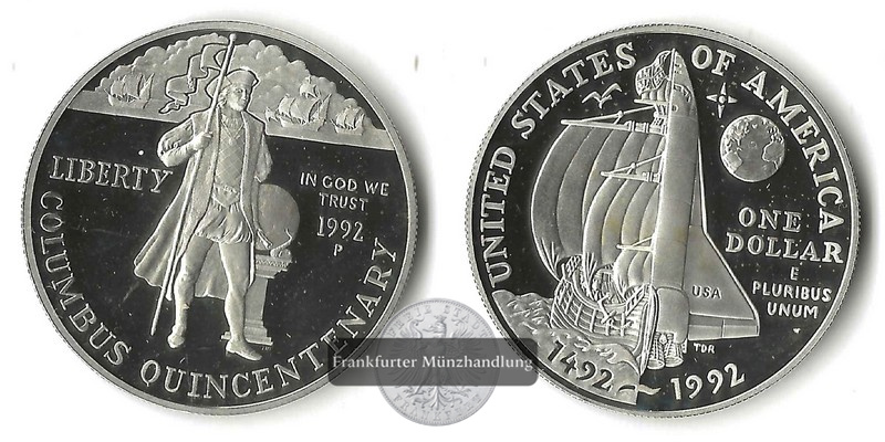  USA  1 Dollar 1992 P   Columbus Quincentenary   FM-Frankfurt   Feinsilber: 24,06g   