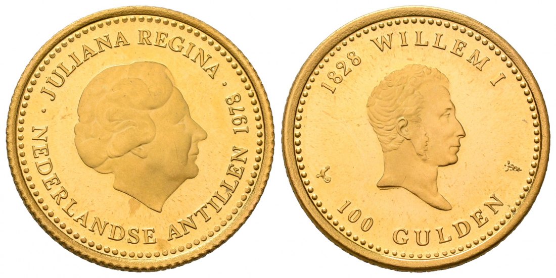 PEUS 7085 Niederlande Antillen 6,05 g Feingold. 150 Jahre Nederlands Bank 100 Gulden GOLD 1978 Utrecht Vorzüglich +