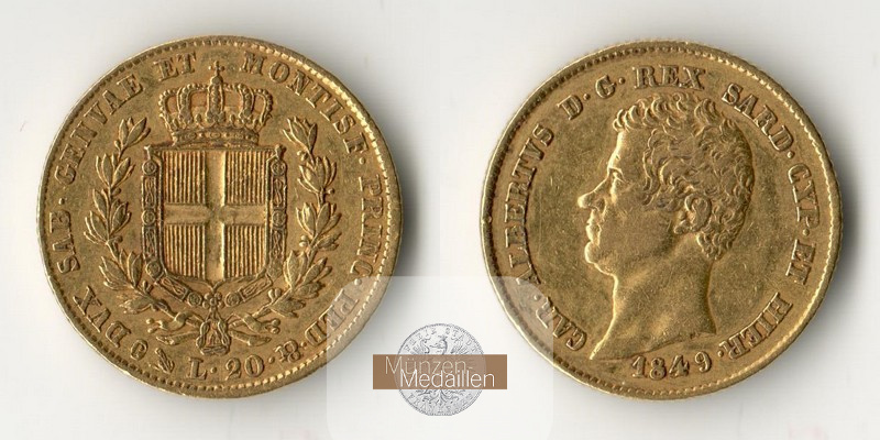 Sardinien, Karl Albert 1831-1849. MM-Frankfurt Feingold: 5,81g 20 Lire 1849 