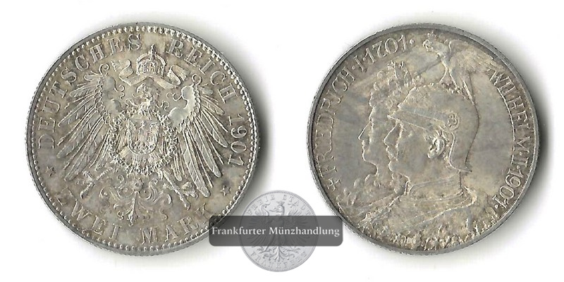  Preussen, Kaiserreich 2 Mark  1901  Jahrestag des Königreichs  FM-Frankfurt Feinsilber: 10g   