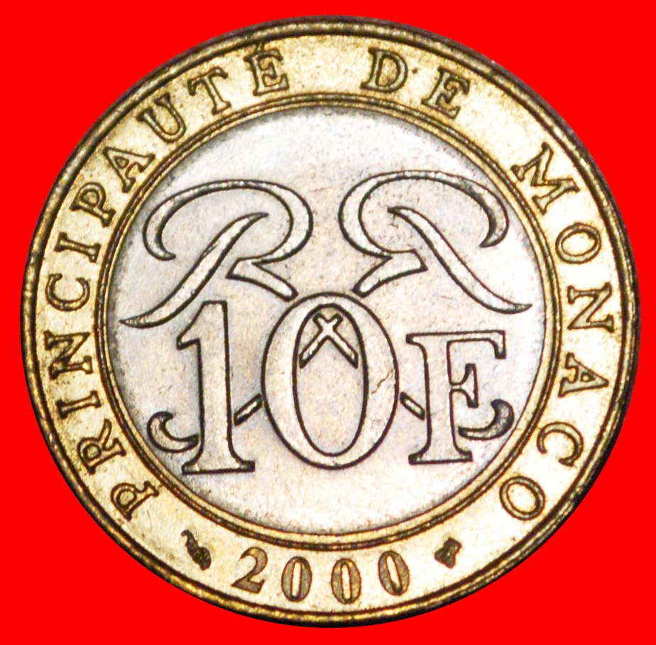  * FRANCE (1989-2000): MONACO ★ 10 FRANCS 2000 UNC MINT LUSTRE! BIMETALLIC! LOW START ★ NO RESERVE!   