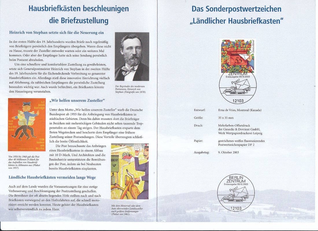  Sonderpostwertzeichen Ländlicher Briefkasten 55 Cent b.   