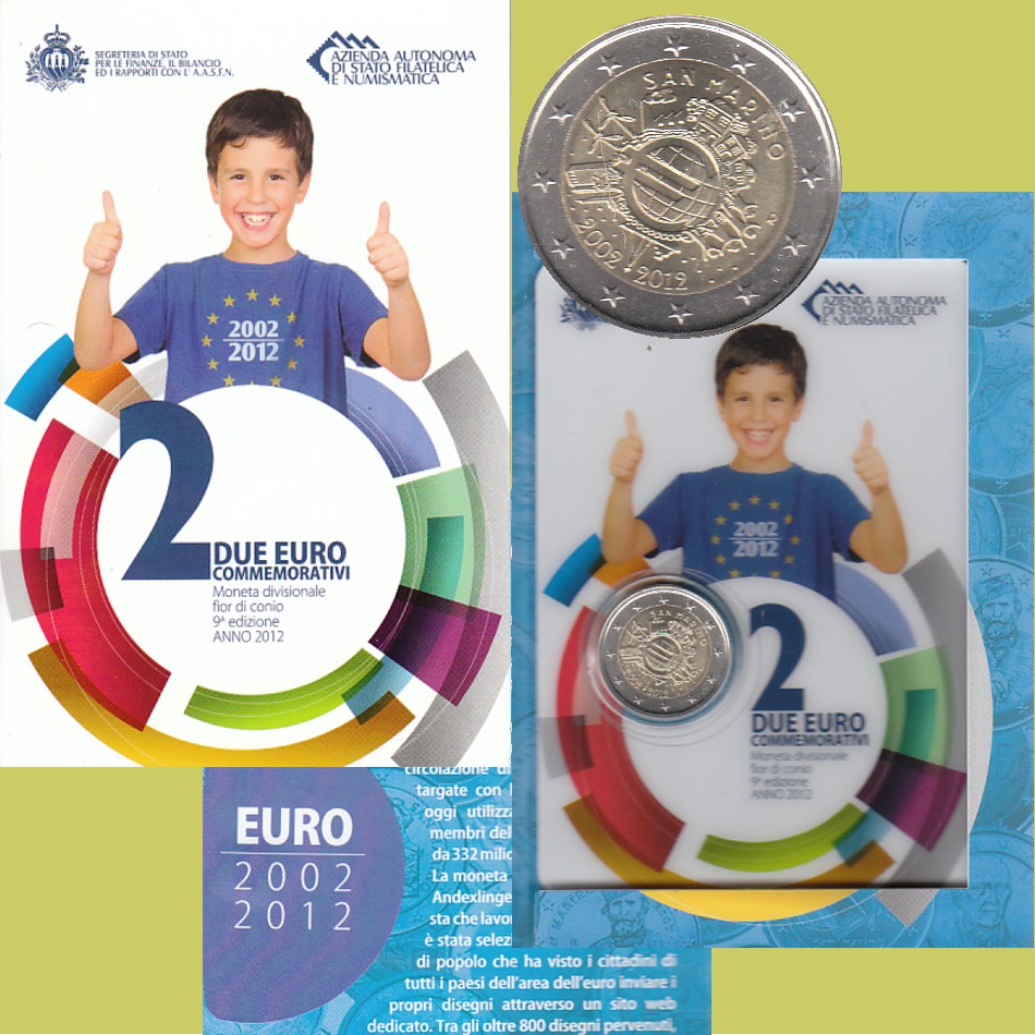  Offiz. 2 Euro-Sondermünze San Marino *10 Jahre Euro Bargeld* 2012   