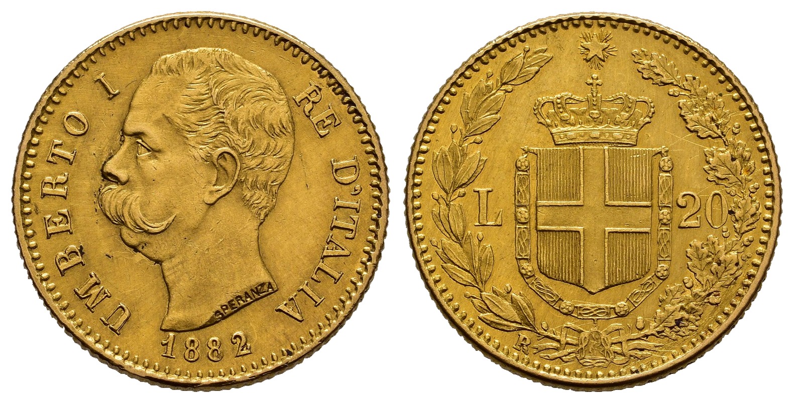 PEUS 7762 Italien 5,81 g Feingold. Umberto I. (1878 - 1900) 20 Lire GOLD 1882 R Rom Kl. Kratzer, fast Vorzüglich