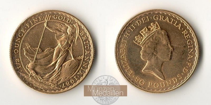 Grossbritannien  50 Pounds MM Frankfurt Feingold: 15,5g Stehende Britannia 1987 