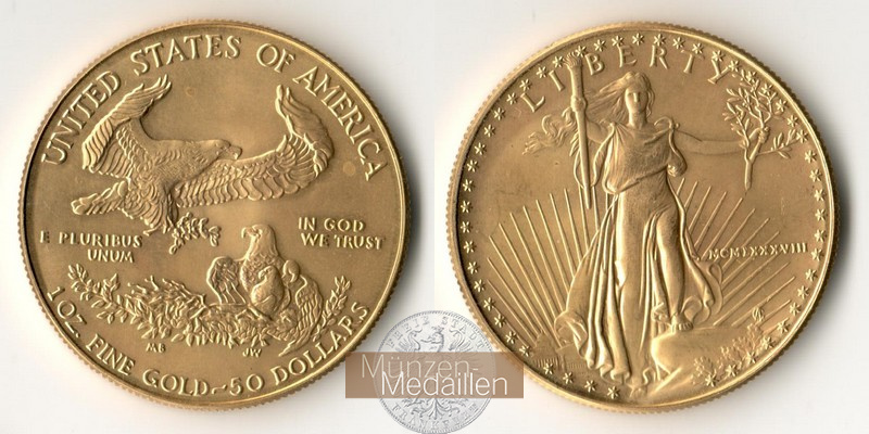 USA  50 Dollar MM-Frankfurt  Feingold: 31,1g American Eagle 1987 