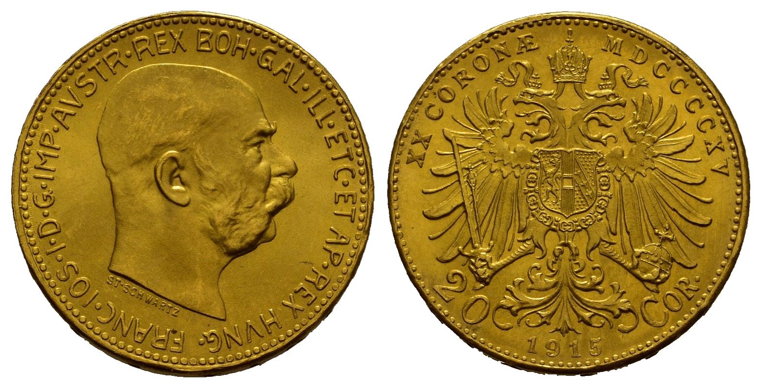PEUS 7723 Österreich 6,1 g Feingold. Franz Joseph I. (1848 - 1916) 20 Kronen (off.NP) GOLD 1915 Stempelglanz