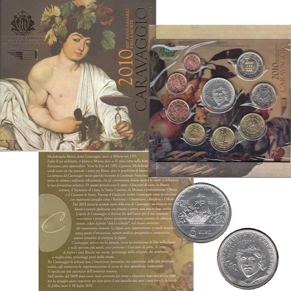  Offiz. Euro-KMS San Marino *Caravaggio* 2010 mit 5-Euro-Silbermünze   
