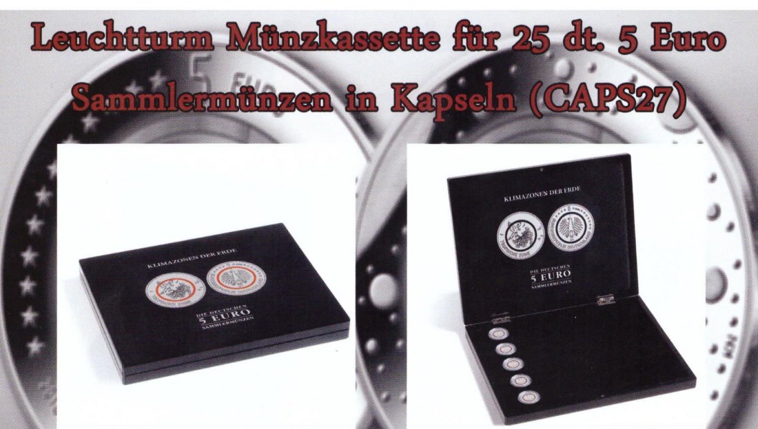 Zubehör... Original Leuchtturm Münzenkassette für 25x 5 Euro Münzen Klimazonen   neu