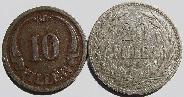 Ungarn, 10 Filler 1940 und 20 Filler 1894   