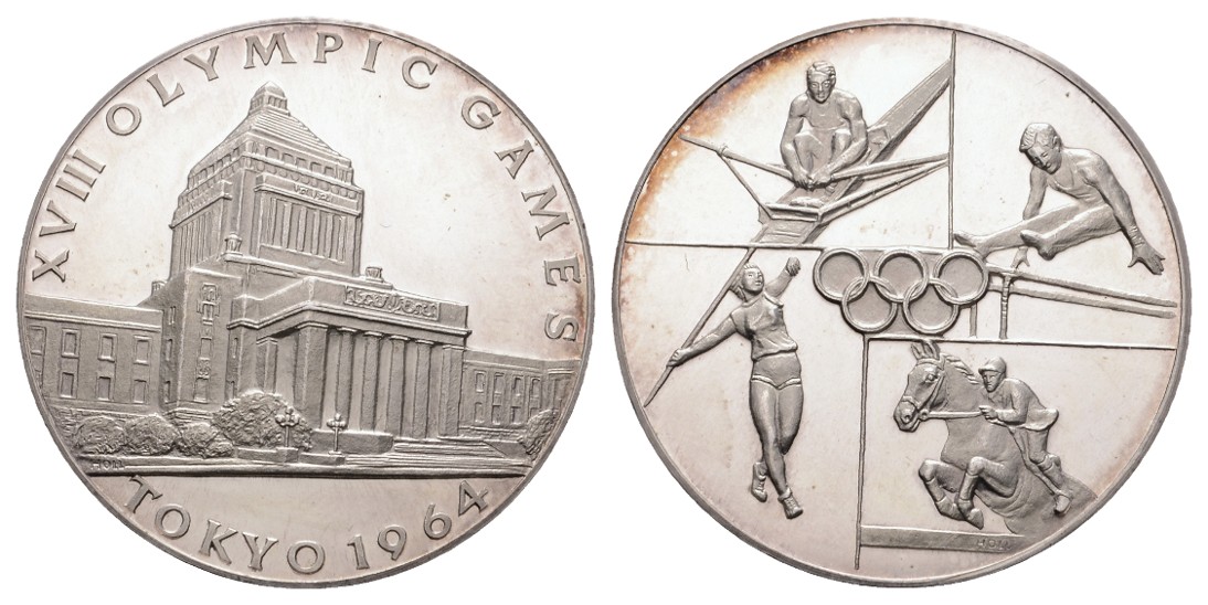  Linnartz TOKIO, XVIII. Olympiade, Silbermedaille 1964, 25,,38/fein, 40mm, PP   