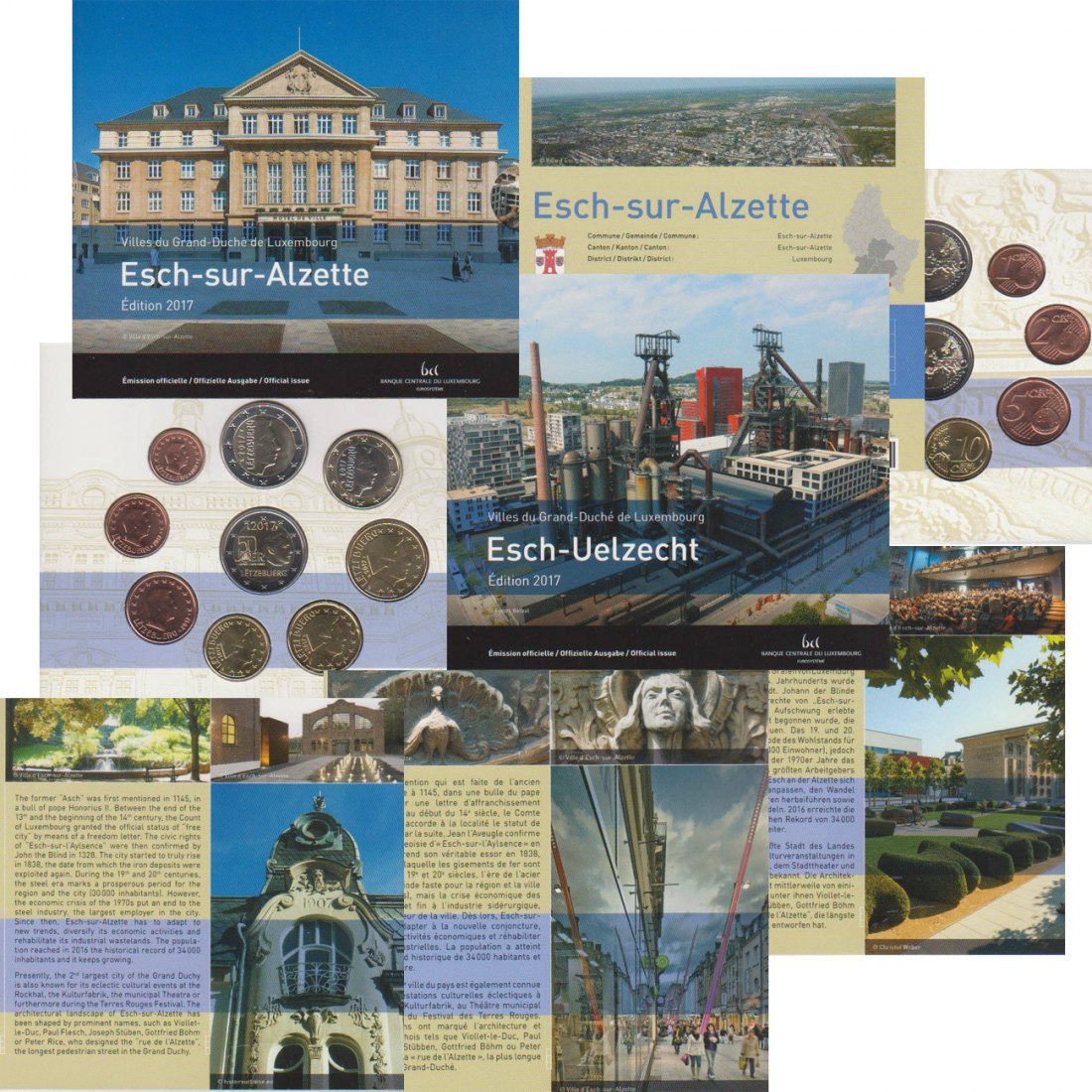  Offiz. KMS Luxemburg *Esch-sur-Alzette* 2017 mit 2 €-Sonderm 9 Münzen nur 5.000 Stück!   