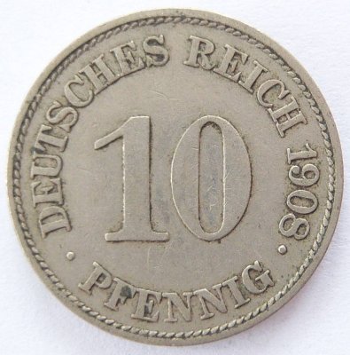  Deutsches Reich 10 Pfennig 1908 E K-N ss   