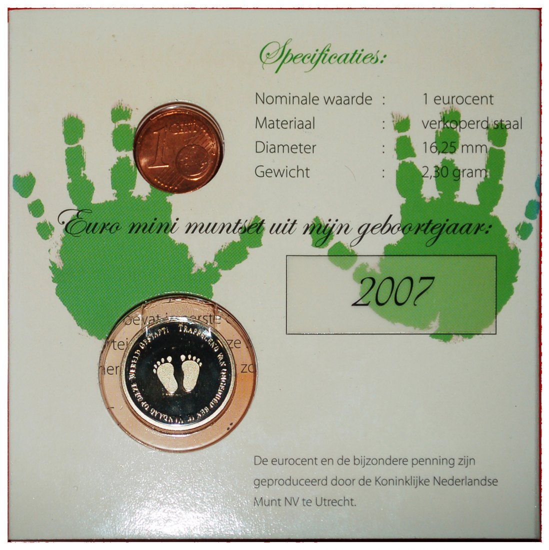  * BIRTH OF BABY:NETHERLANDS★SET 1 EUROCENT 2007 & MEDAL PROOF★TO BE PUBLISHED★LOW START★ NO RESERVE!   