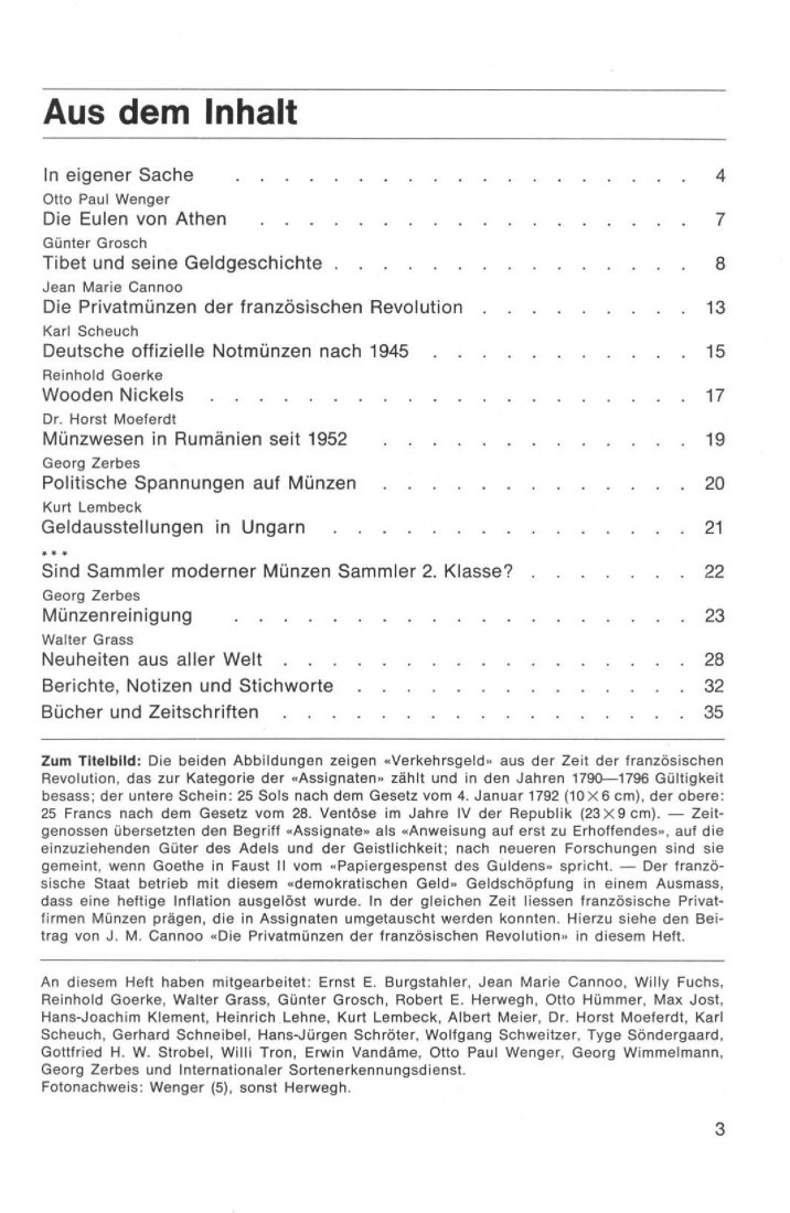  (GIG) Geldgeschichtliche Nachrichten Nr 05 /1967 Privatmünzen der französischen Revolution 1789-1792   