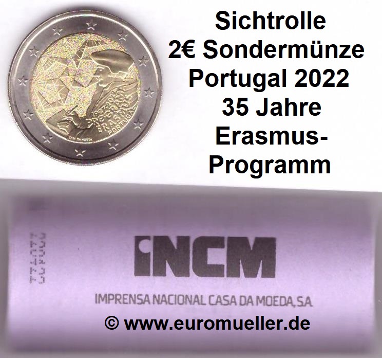 Portugal Rolle...2 Euro Gedenkmünze 2022...Erasmus   