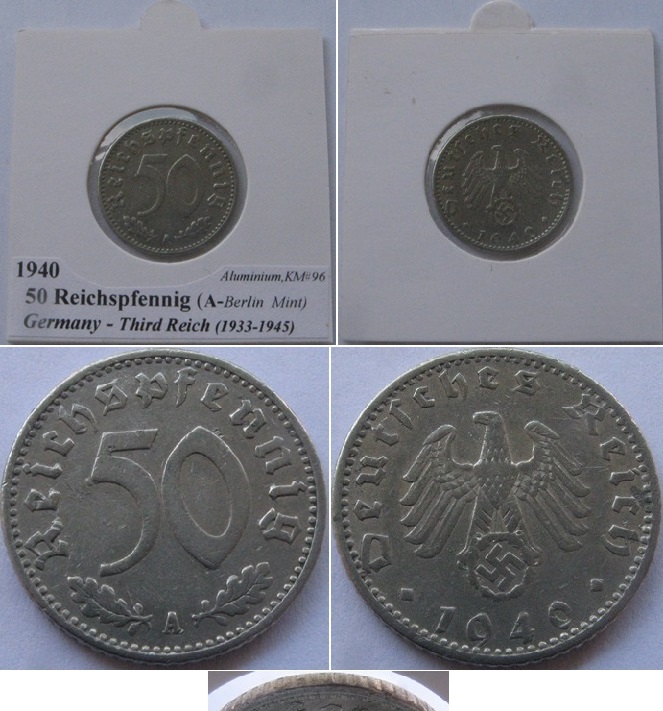  1940, Deutschland, Drittes Reich, 50 Pfennig-Münze (A)   