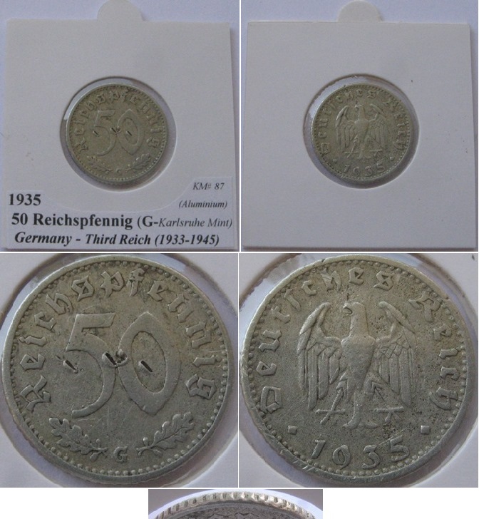  1935, Deutschland, Drittes Reich, 50 Reichspfennig-Münze (G)   