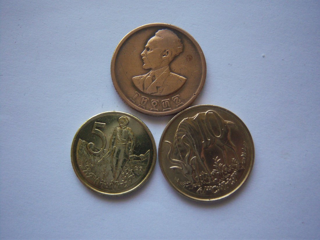  Äthiopien, 3 verschiedene Münzen,siehe Bild und Texte   