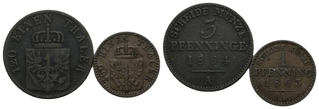  Altdeutschland; 2 Kleinmünzen 1864-1863   