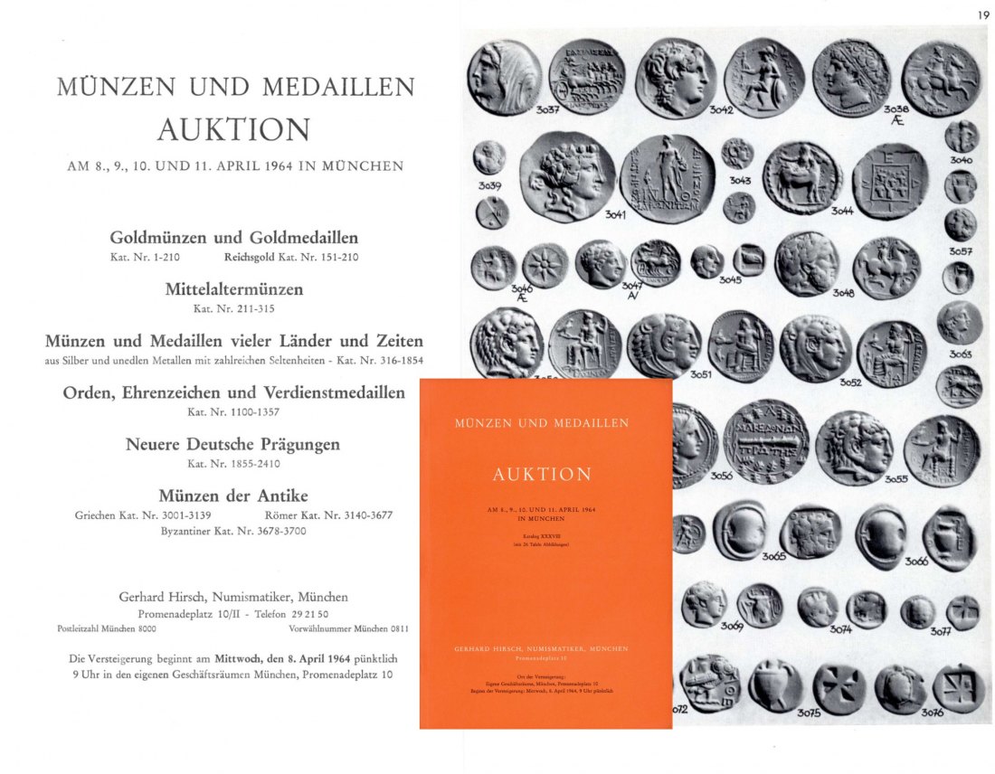  Hirsch (München) Auktion 38 (1964) Münzen & Medaillen vieler Länder und Zeiten / Orden ,Ehrenzeichen   
