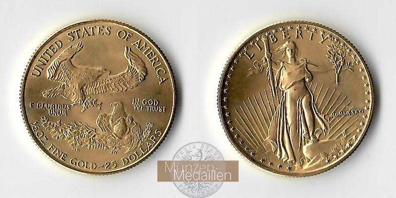 USA  25 Dollars MM-Frankfurt  Feingold: 15,5g Adler 1986 