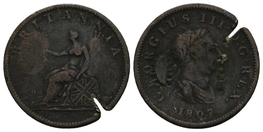  England; 1/2 Penny 1807; mit 2 Gegenstempel   