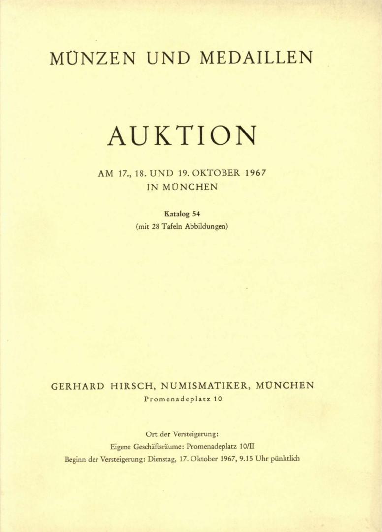  Hirsch (München) Auktion 54 (1967) Mittelalter bis Neuzeit ,Sammlung Abramson Medaillen ,Freimaurer   