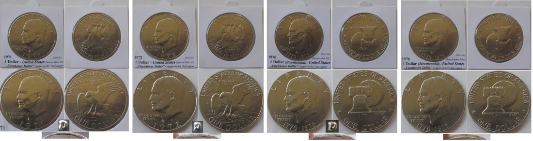  1970-1979, USA, ein Satz 37 Münzen von 1 Cent bis 1 Dollar   