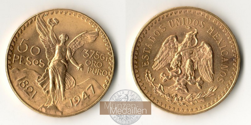Mexiko MM-Frankfurt Feingold: 37,50g 50 Pesos 1947 