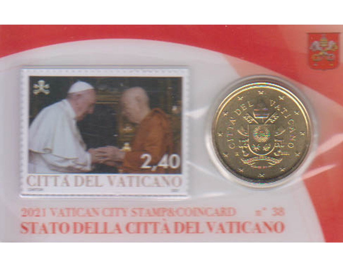  Offiz. 50 Cent Coincard mit Briefmarke 2,40€ Vatikan 2021 nur 15.000 Stück!   