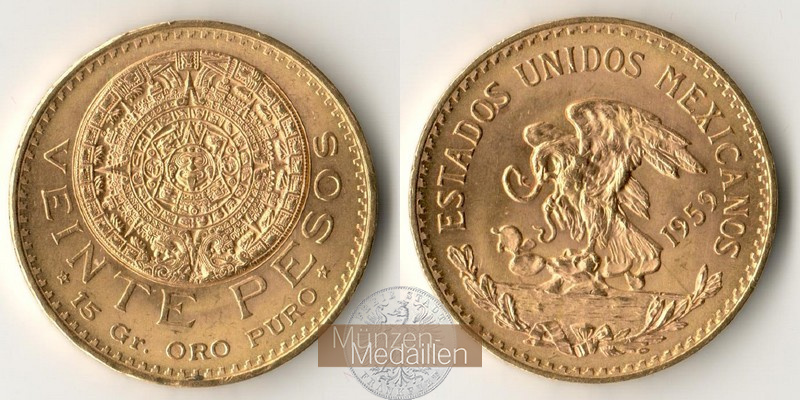 Mexiko MM-Frankfurt Feingold: 15g 20 Pesos 1959 