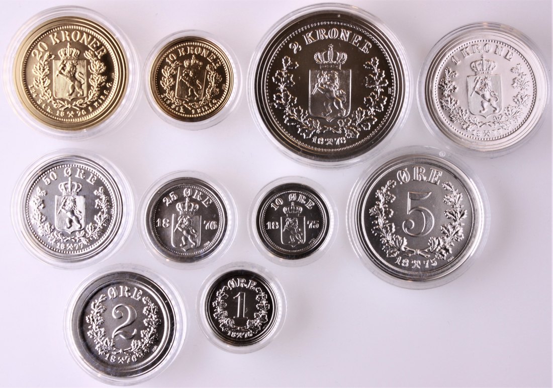  Norwegen: Jubiläumsset mit 10 Silbermünzen, näheres unten!   