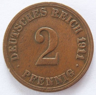  Deutsches Reich 2 Pfennig 1911 A Kupfer ss   
