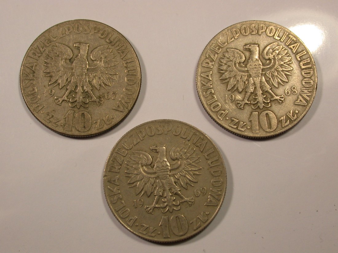  G14  Polen 3 x 10 Zloty Kopernikus 1967,68 und 1969 in sehr schön   Originalbilder   
