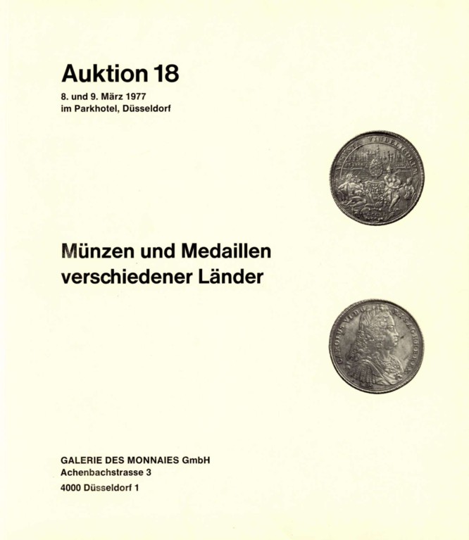  Galerie des Monnaies (Düsseldorf) 18 (1977) ua Mittelalter ,Augsburg ,Braunschweig ,Baltikum ,Polen   