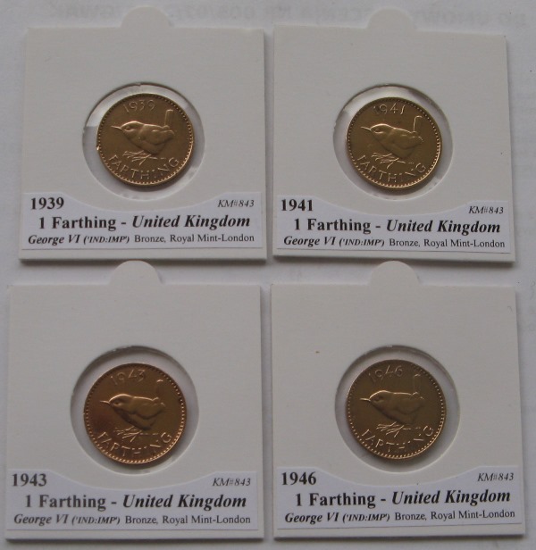  1939-1946,United Kingdom, 1 Farthing, set of 4 coins   