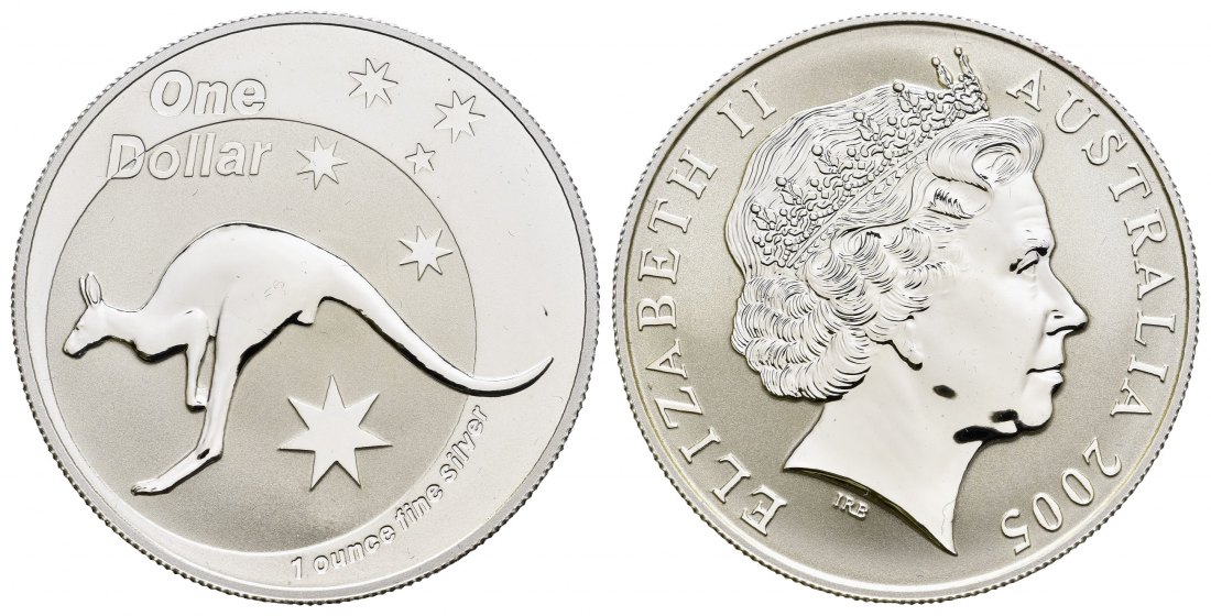 PEUS 8648 Australien 31,1 g Feinsilber. Känguru mit Sternendesign Dollar SILBER 2005 Uncirculated (Kapsel)