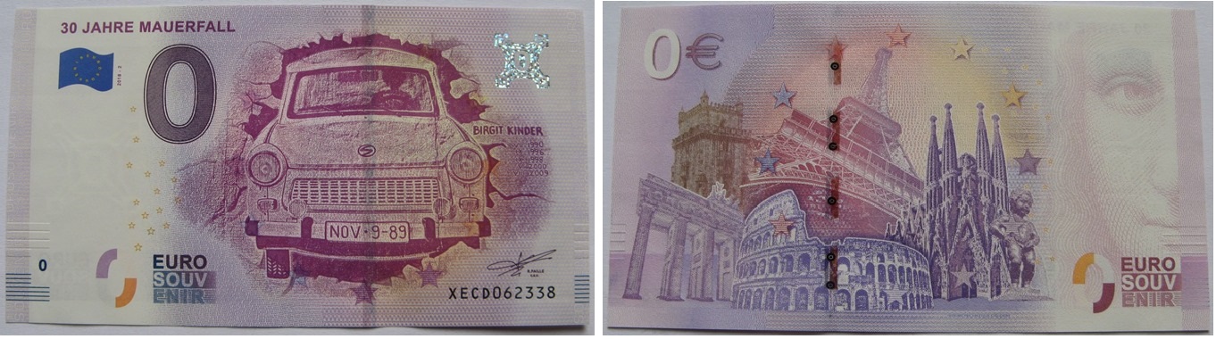  2018, banknote: 0 euro - 30 years since the fall of the Berlin wall,UNC   
