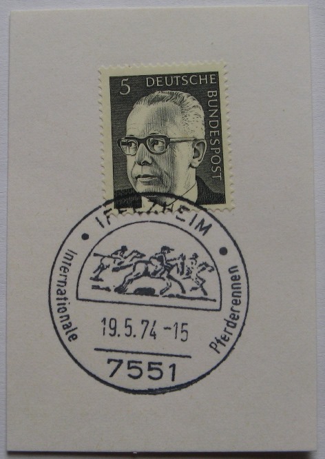  1974, Deutschland, Philatelie Erstagskarte: Internationale Pferderennen-Iffezheim + Mi DE 635   