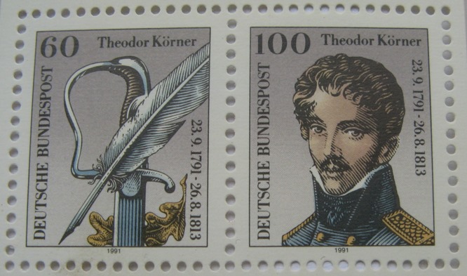  1991, Deutschland, der Briefmarkenbogen: 200. Geburtstag von Theodor Körner   